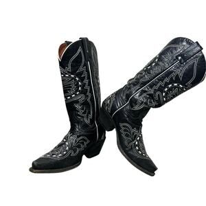 Dan post black and white cowboy boots with embroidery size 6 1/2